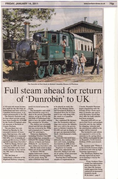 Return of the 'Dunrobin' steam locomotive to the UK