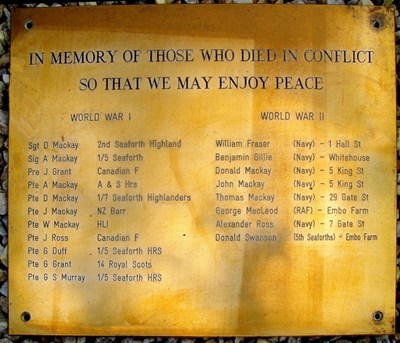 Embo War Memorial plaque