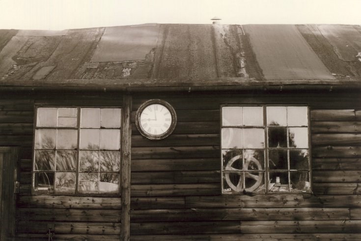 Old Dornoch Station Clock at Peter Lockie's joiners yard