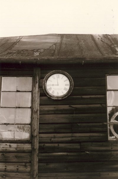 Close up of old Dornoch Station Clock