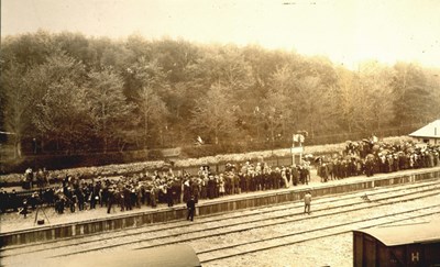 Gathering on Dornoch Station for the opeing of the railway