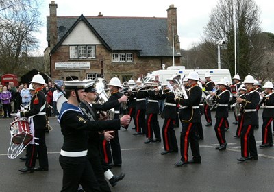 Royal Marine Band lead march past 25 March 2011