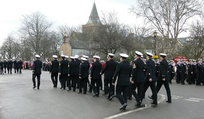 HMS Sutherland Officers Platoon marching on parade