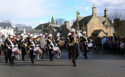 Royal Marine Band approaching saluting dias