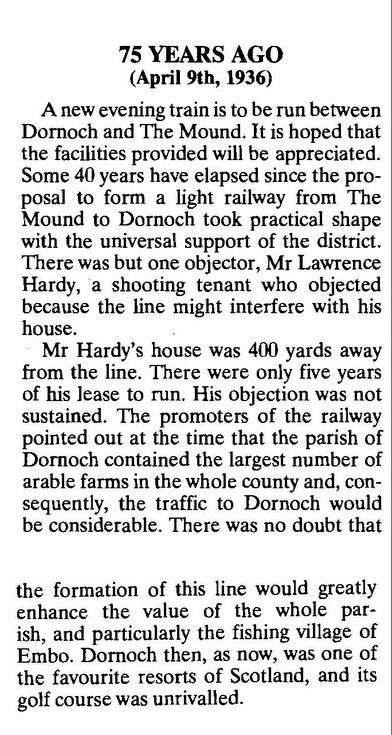 Evening train service from Dornoch to the Mound 1936