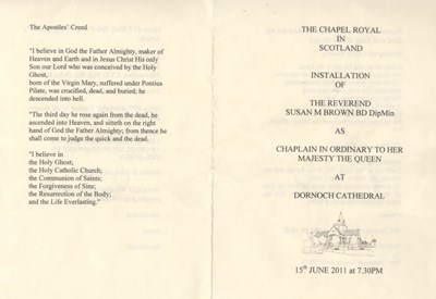 Order of Service for the installation of the Rev Susan Brown 15 Jun 11