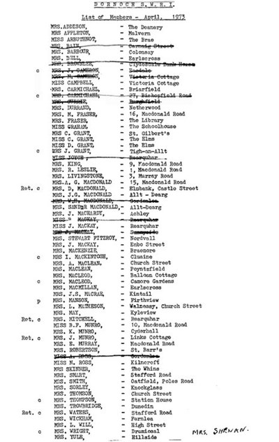 Dornoch SWRI  - Membership lists 1973, 1979, 1984 & 1995