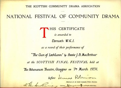 Dornoch SWRI  - Community Drama Certificate 1931