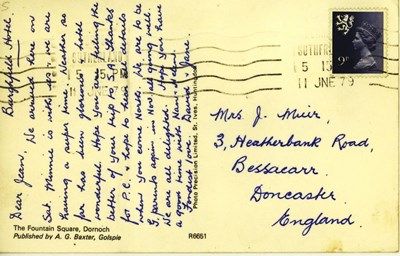 Reverse of a Castle hotel postcard from the Furness collection