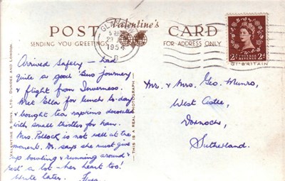 Reverse of Dornoch postcard from Basil Hellier collectino