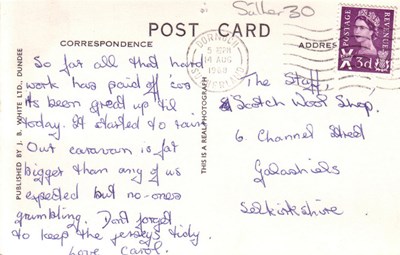 Reverse of Dornoch postcard from Basil Hellier collectino