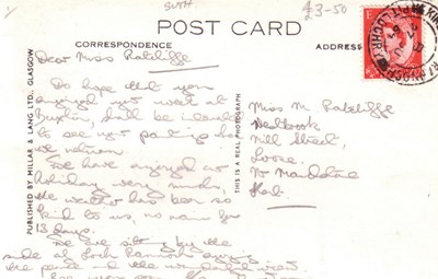 Reverse side of postcard from the Basil Hellier collection, showing the Square, Dornoch