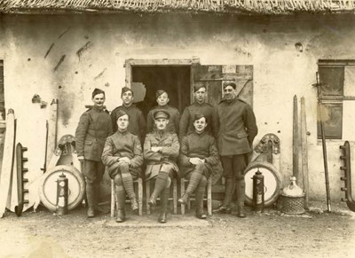 Photograph of group containing Andrew Paul of Royal Flying Corps in Italy.