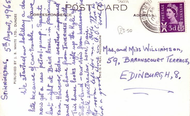 Reverse of Creag Ha Sroine Guest House postcard Basil Hellier collection