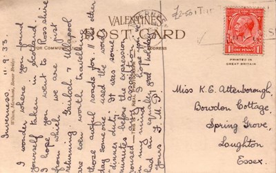 Reverse of postcard of Invershin 1933