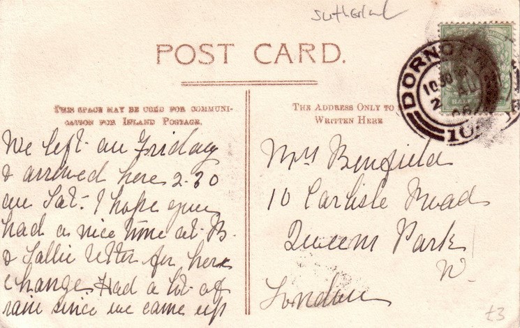 Reverse side of postcard from the Basil Hellier collection, showing the Burghfield House Hotel 
