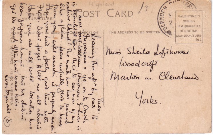 Reverse side of postcard from the Basil Hellier collection, showing the Burghfield House Hotel