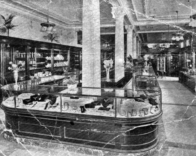 Postcard showing interior of Jeweller's shop in Canada, where Mr Paul worked.
