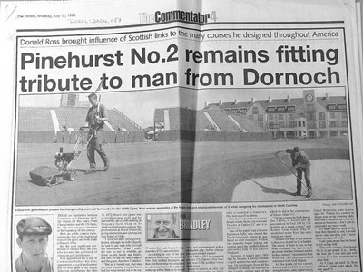 Newspaper article on Pinehurst No. 2 golf course