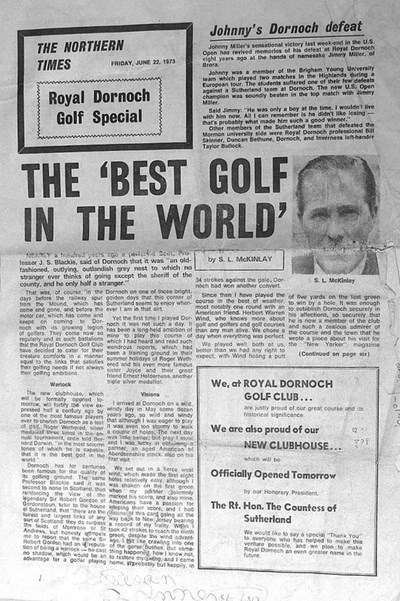 Northern Times Royal Dornoch golf supplement 1973
