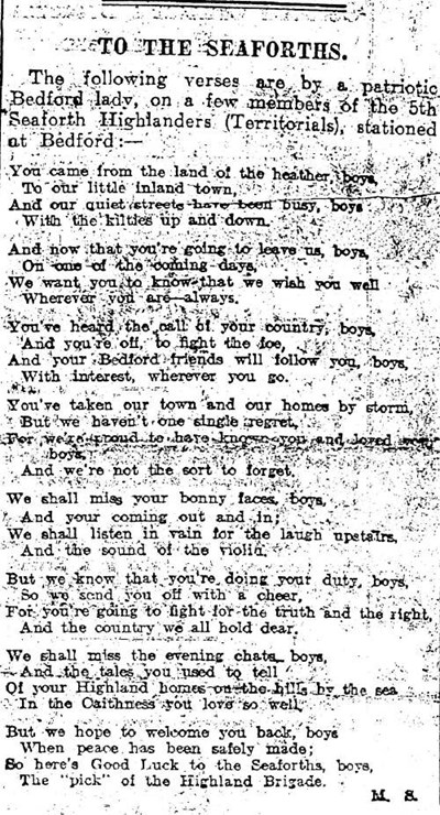 Poem for 5th Seaforth Highlanders