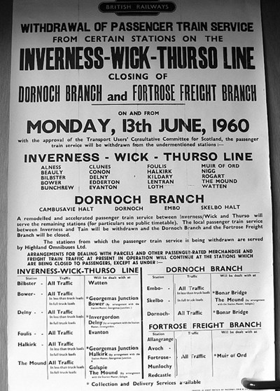 Withdrawal of passenger rail service and line closures 1960