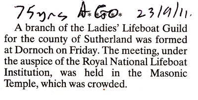 Ladies Lifeboat Guild formed in Dornoch 1911