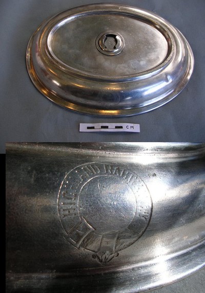 Top of a silver plate serving dish of the Highland Railway
