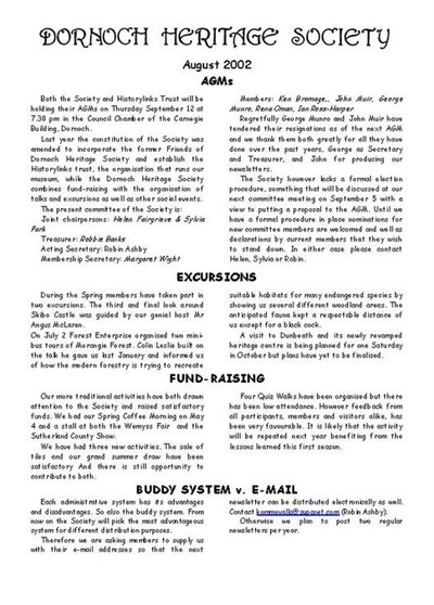 Dornoch Heritage Society Newsletter August 2002