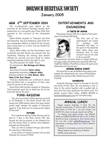Dornoch Heritage Society Newsletter January 2005