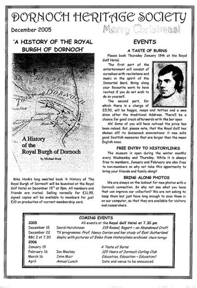 Dornoch Heritage Society Newsletter December 2005
