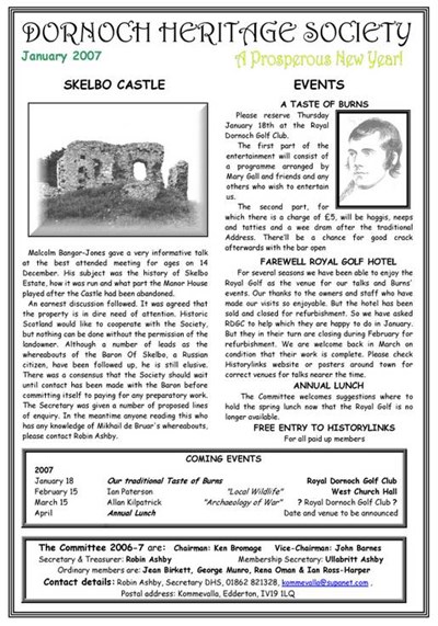Dornoch Heritage Society Newsletter January 2007