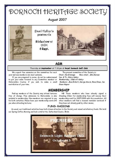 Dornoch Heritage Society Newsletter August 2007