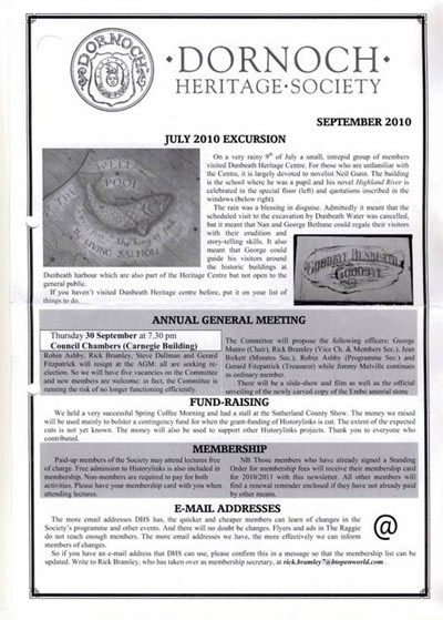 Dornoch Heritage Society Newsletter September 2010