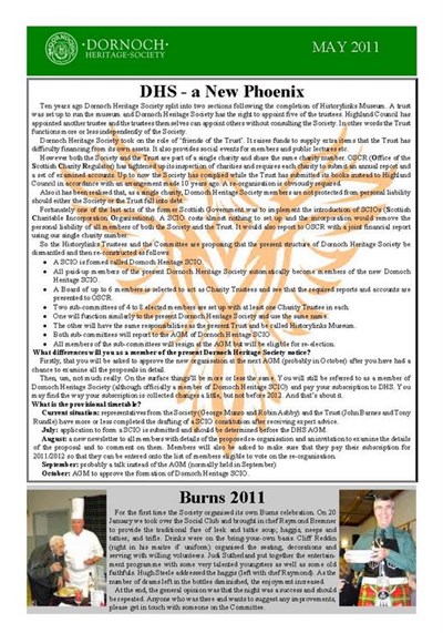 Dornoch Heritage Society Newsletter May 2011