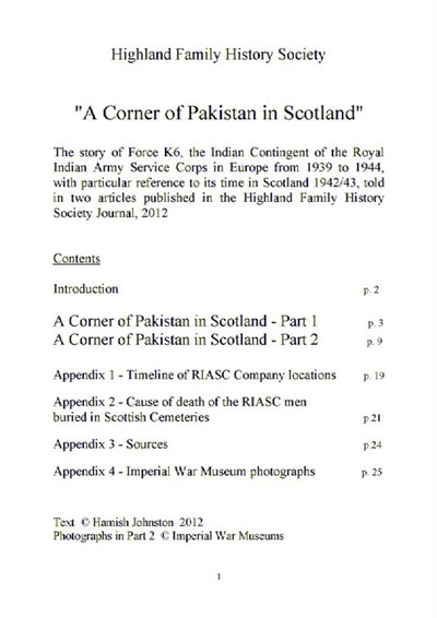 'A Corner of Pakistan in Scotland'  - Force K6 RIASC in Europe