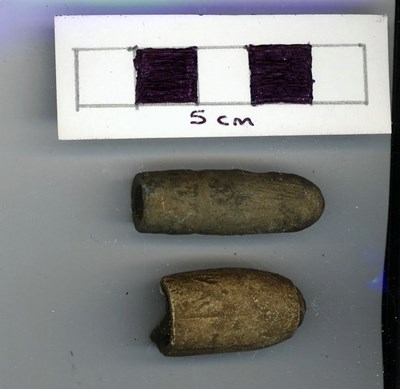 Objects discovered on Pitgrudy Farm - two pistol bullets