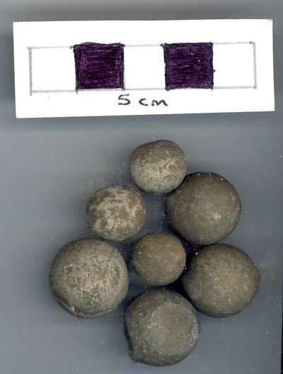 Objects discovered on Pitgrudy Farm - seven musket balls
