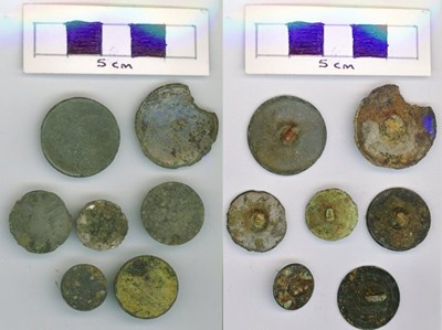 Objects discovered on Pitgrudy Farm - 7 buttons of various sizes