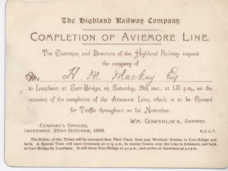 Highland Railway Company invitation