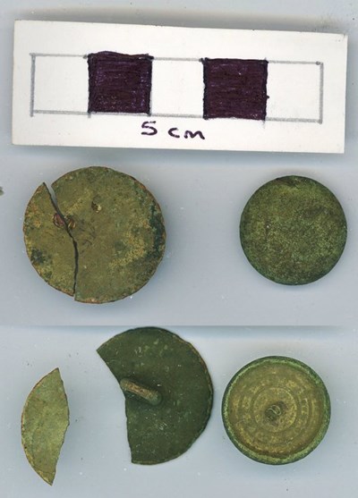 Objects discovered on Pitgrudy Farm- two copper alloy button