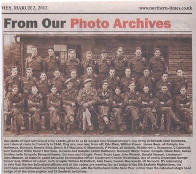 East Sutherland Army Cadets group photograph 1946
