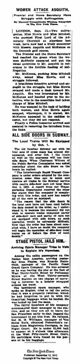'Women Attack Asquith' - article from The New York Times Sep 1912