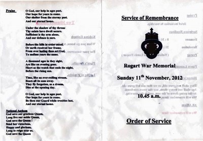 Order of Service Remembrance Rogart War Memorial 11 Nov 2012