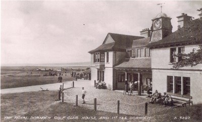 Copy of a postcard of the Royal Dornoch Golf Club House
