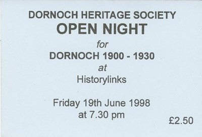 Dornoch Heritage Society Open Night ticket 1998