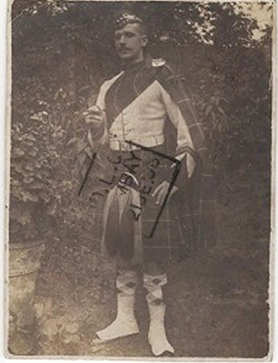 Seaforth or Gordon Highlander wearing uniform plaid