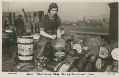 Fishing scenes around Scotland - Filling barrels with brine