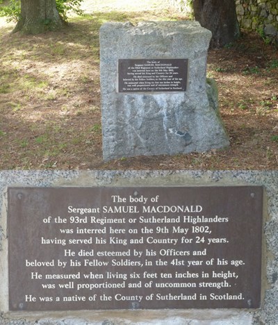 Memorial to Samuel MacDonald 93rd Regiment d 1802 in Guernsey