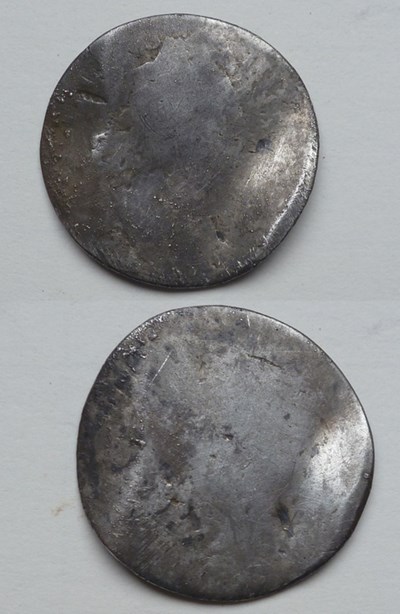 Badly worn coin/ love token, silver